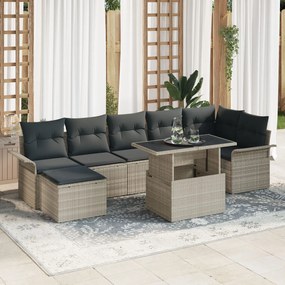 vidaXL Set de canapele de grădină cu 8 piese cu perne gri deschis Ratan PE