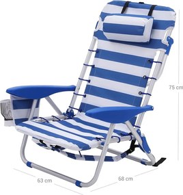 Scaun de plajă RHODOS, 68x63x75cm, albastru/alb SongmicsHome