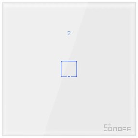 Intrerupator simplu smart, sticla securizata alba, montaj in doza, compatibil Alexa si Google Assistant, Sonoff