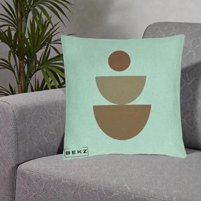 Perna Decorativa Geometric Boho Semicerc Stivuit, 40x40 cm, Verde Menta, Husa Detasabila, Perna Inclusa, BEKZ®