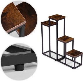 Suport pentru flori Loft - suport metalic pentru flori cu 4 rafturi și decor din lemn