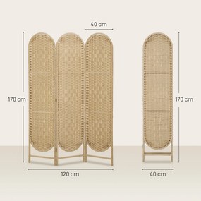 HOMCOM Paravan de Interior Pliabil cu 3 Panouri, 120x170 cm, Stil Boem, din Hârtie și Lemn de Pin, Culoare Lemn | Aosom Romania