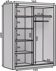 Dulap cu usi glisante 160x200 cm, Morell, ADRK Furniture (Culoare: Artisan)