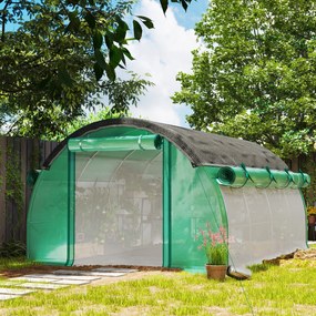 Outsunny Seră de Grădină Tip Tunel 4x3x2 m cu Plasă de Umbrire, Seră pentru Grădină cu 8 Ferestre, 2 Uși și Pereți Laterali Rulanți, Cadru din Oțel și Acoperire din PE, pentru Legume și Flori, Verde | Aosom Romania