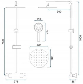 REA-P8413 - Set de duș BLISS cu baterie termostatică, finisaj auriu periat