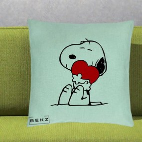 Perna Personalizata Snoopy cu Inima, 40x40 cm, Verde Menta, Husa Detasabila, Perna Inclusa, BEKZ®