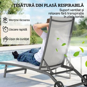 Outsunny Set de 2 Șezlonguri Rabatabile pe 5 Niveluri, Șezlonguri din Aluminiu și Țesătură Respirabilă, 66x165x102 cm, Albastru | Aosom Romania