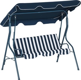 Outsunny Balansoar de Grădină 3 Locuri Acoperiș impermeabil Înclinare reglabilă Perne Șezut Spătar Albastru alb în dungi | Aosom Romania
