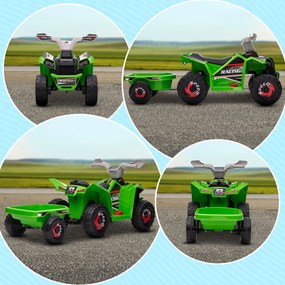 HOMCOM ATV Electric pentru Copii cu Remorcă, Pedală, Mers Înainte și Înapoi, 2,5 km/h, 18-36 Luni, Verde | Aosom Romania