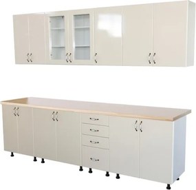 Bucatarie Zebra 260 cm din MDF Vanilie cu blat termoizolant artar