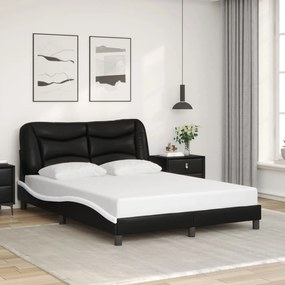 vidaXL Cadru de pat cu tăblie, negru/alb, 120x200 cm, piele ecologică