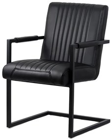 Scaun vizitator negru OFF 834 din piele ecologică cu mânere metalice și cadru vopsit
