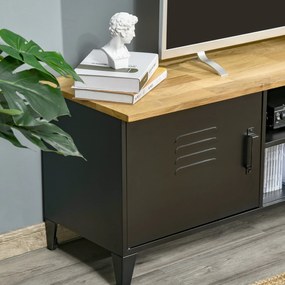HOMCOM Mobilier TV Banc TV pentru televizoare de 55'' cu 2 Dulapuri Picioare Reglabile Cadru metalic negru Tablou din lemn natural 150 x 40 x 50 cm | Aosom Romania