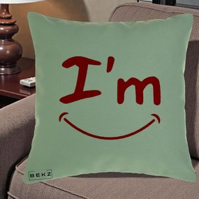 Perna Decorativa I'm Happy Smile, 40x40 cm, Verde, Husa Detasabila, Perna Inclusa, BEKZ®