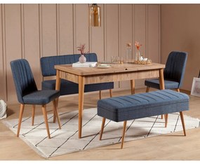 Masă de sufragerie extensibilă cu 2 scaune și 2 bănci Vlasta (pin antlantic + albastru închis). 1073073