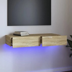 Comoda TV cu lumini LED, stejar sonoma, 90x35x15,5 cm