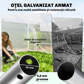 Outsunny Seră de Grădină Tip Tunel 3x6x2 m cu 2 Uși Rulabile, Cadru din Oțel și Acoperire din PE, pentru Legume, Fructe, Flori, Anti-UV, Transparentă | Aosom Romania