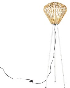 Lampă de podea rustică cu trepied din bambus alb - Canna Diamond