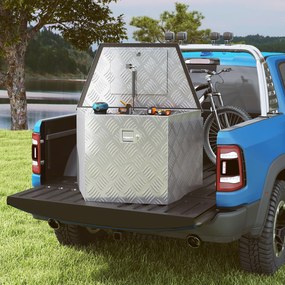 HOMCOM Cutie de scule pentru remorcă cutie de depozitare din aluminiu cu încuietoare formă trapezoidală 73,7 x 41 x 46 cm argintiu | Aosom Romania