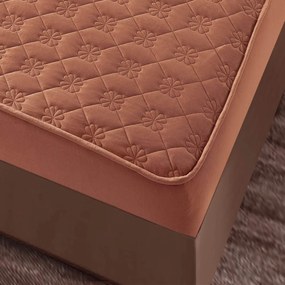 Husa de pat matlasata si 2 fete de perne din catifea, cu elastic, model tip topper, pentru saltea 140x200 cm, maro, HTC-29