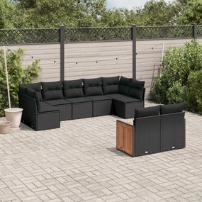 3260368 vidaXL Set mobilier de grădină cu perne, 9 piese, negru, poliratan