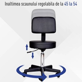 Scaun de Birou HOMCOM Rotativ, Ergonomic, Înălțime Ajustabilă, Piele Sintetică, 35x42-54cm, Negru | Aosom Romania