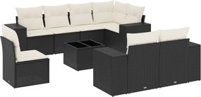 vidaXL Set mobilier de grădină cu perne, 9 piese, negru, poliratan