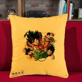 Perna Personalizata Dragon Ball Goku si Shenron Actiune, 40x40 cm, Galben, Husa Detasabila, Perna Inclusa, BEKZ®