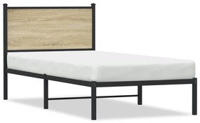 4007706 vidaXL Cadru pat metalic cu tăblie, stejar sonoma, 75x190 cm