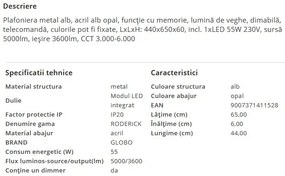 Plafoniera LED moderna cu telecomanda RODERICK 55W