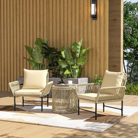 Outsunny Set mobilier de grădină din Polyrattan, mobilier outdoor pentru balcon pentru 2 persoane, 3 piese cu 2 scaune, măsuță laterală, perne | Aosom Romania