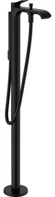 Baterie cada cu montare pe podea, cu accesorii, negru mat Negru mat