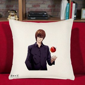 Perna Personalizata Death Note Light Yagami cu Mar, 40x40 cm, Crem Reliefat, Husa Detasabila, Perna Inclusa, BEKZ®