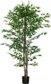 HOMCOM Plantă Artificială de Ficus cu 1260 Frunze, Plantă Artificială cu Ghiveci Inclus, Ø17,5x14,5 cm, Verde | Aosom Romania
