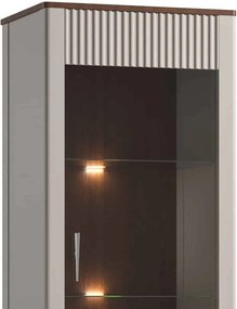 Vitrină lemn masiv nuc Napoli Crem/, 57 × 40 × 202 cm