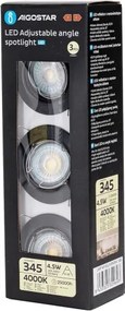 Aigostar - Set de 3 spoturi LED încastrate, 1x GU10/4,5W/230V, 4000K, negru