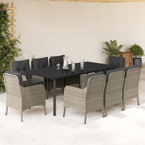 vidaXL Set mobilier grădină cu perne, 9 piese, gri deschis, poliratan