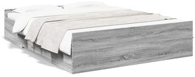 3280284 vidaXL Cadru de pat cu sertare, gri sonoma, 160x200 cm lemn prelucrat