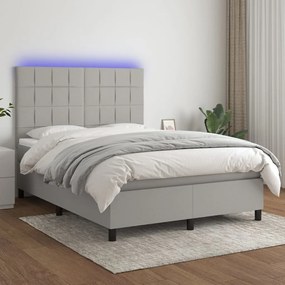 vidaXL Pat cu arcuri, saltea și LED, gri deschis, 140x200 cm, textil