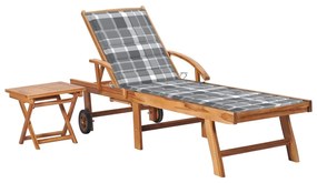 3063035 vidaXL Șezlong cu pernă și masă, lemn masiv de tec