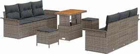 vidaXL Set de canapele pentru grădină cu pernă 9 pcs Gri poliratan