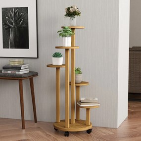 Outsunny Suport pentru plante din bambus rafturi rotunde pentru flori suport pentru ghivece de flori 5 nivele lemn natural | Aosom Romania