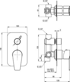 Agawa Baterie pentru duș, îngropat - cu comutator cu activare prin apăsare Finisaj: Crom BQG_045P