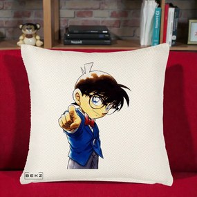 Perna Personalizata Detective Conan Conan Arata, 40x40 cm, Crem Reliefat, Husa Detasabila, Perna Inclusa, BEKZ®