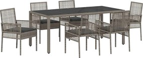 vidaXL Set de masă pentru grădină 7 pcs Gri poliratan