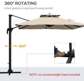 Outsunny Umbrelă de Soare cu Braț Înclinat în 6 Poziții cu Acoperiș pe 2 Niveluri, Umbrelă de Grădină din aluminiu și poliester, 294x294 cm, kaki | Aosom Romania