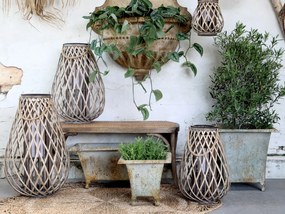 Bancheta din lemn de cauciuc, rattan si rachita , cu aspect vintage, Old French