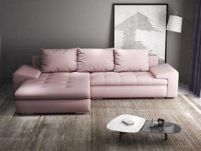 Colțar extensibil dumonde cu ladă de depozitare si sezut confortabil din spuma high-density, Leonardo Enjoy Roz 260x185 cm