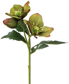 Floare artificiala Hellebores, Fibre sintetice, Verde, 33 cm