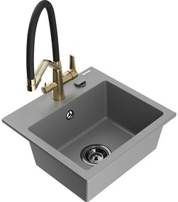 Mexen Milo chiuvetă de granit cu 1 compartiment și baterie de bucătărie Duo, Gri - 6505-71-671701-57-B
